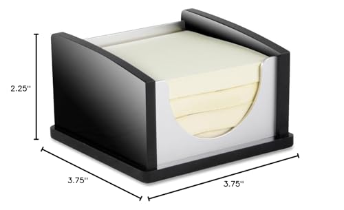 Kantek Black Acrylic and Silver Aluminum Sticky Note Dispenser  3""x3"" Self Stick Note Pad Holder  Office Organizer  Desk Accessory - Image 4